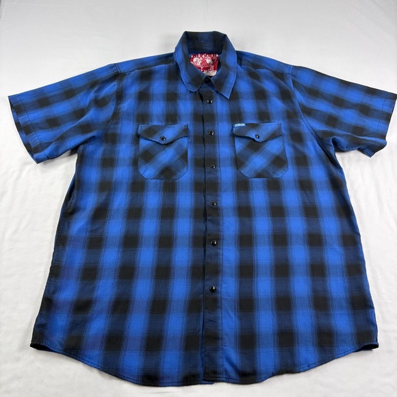 DIXXON Other - Dixxon Flannel Co Shirt Men XL Blue Plaid Pearl Snap Up City Gardens Bamboo Camp